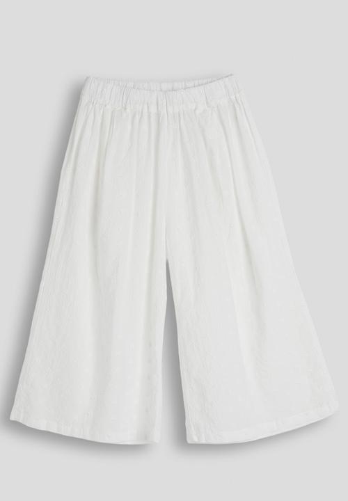 Pop Candy - Anglaise button down blouse with wide leg pants - white
