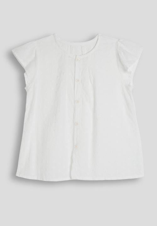 Pop Candy - Anglaise button down blouse with wide leg pants - white