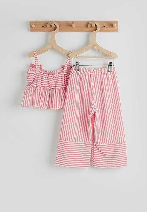 Pop Candy - Peplum camisole with banded hem pants - pink stripe