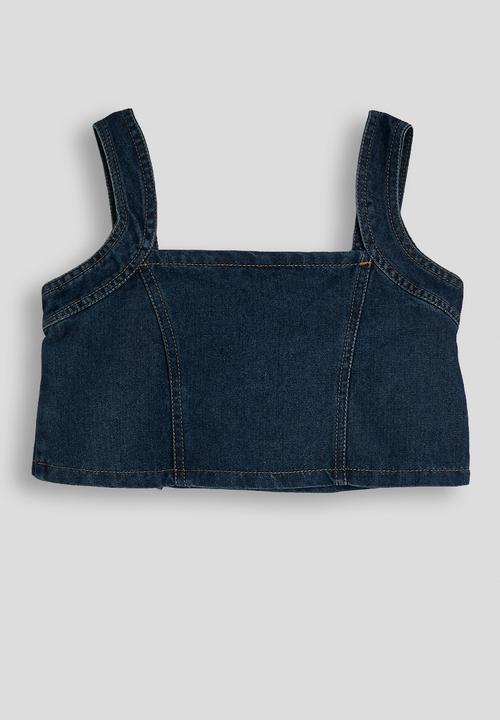 Pop Candy - Denim square neck top with bermuda pants - dark blue