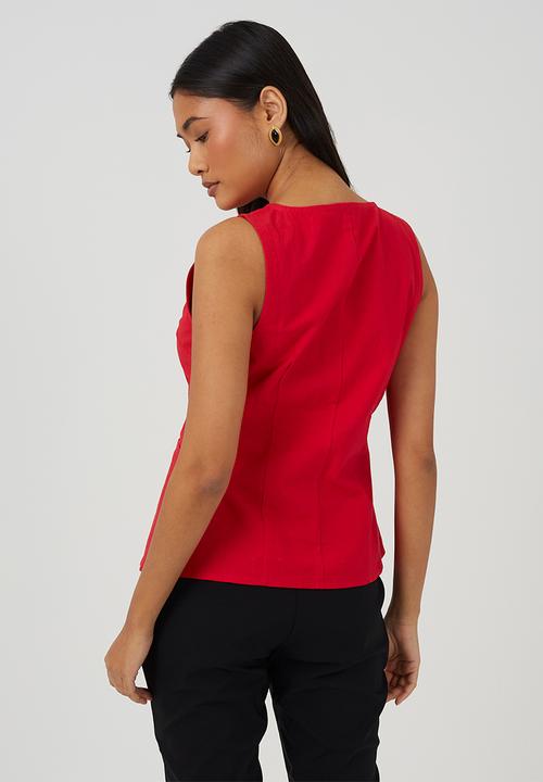 Brave Soul - Ladies Woven Button Through Tailored Vest - Red
