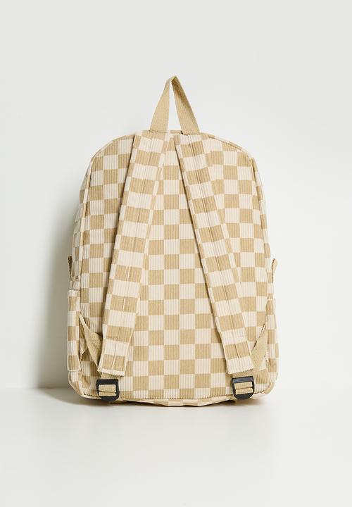 Pop Candy - Corduroy backpack and lunch bag - mauve/beige checkerboard