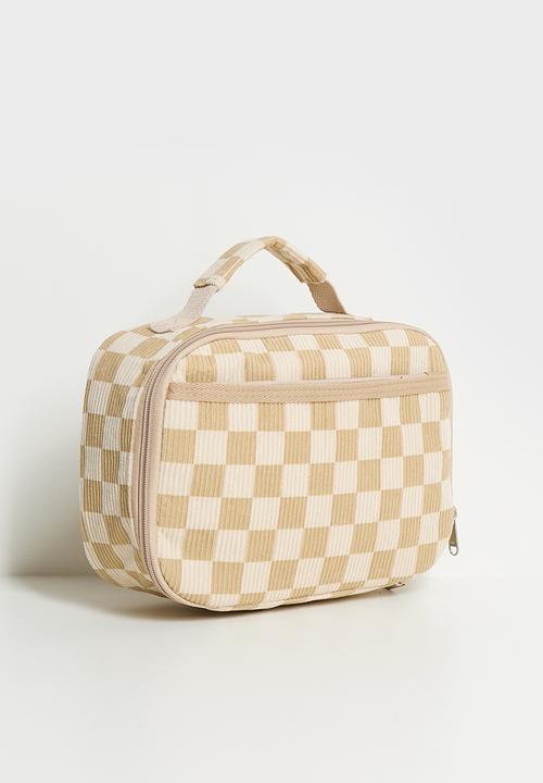 Pop Candy - Corduroy backpack and lunch bag - mauve/beige checkerboard