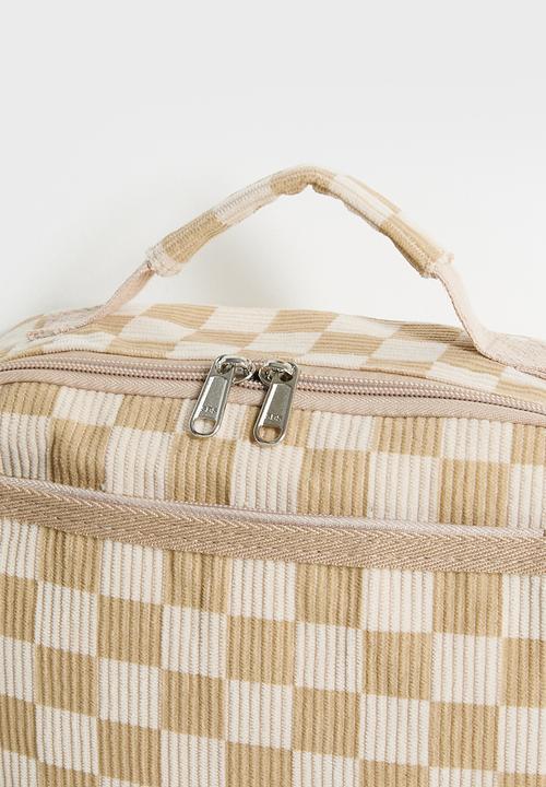 Pop Candy - Corduroy backpack and lunch bag - mauve/beige checkerboard