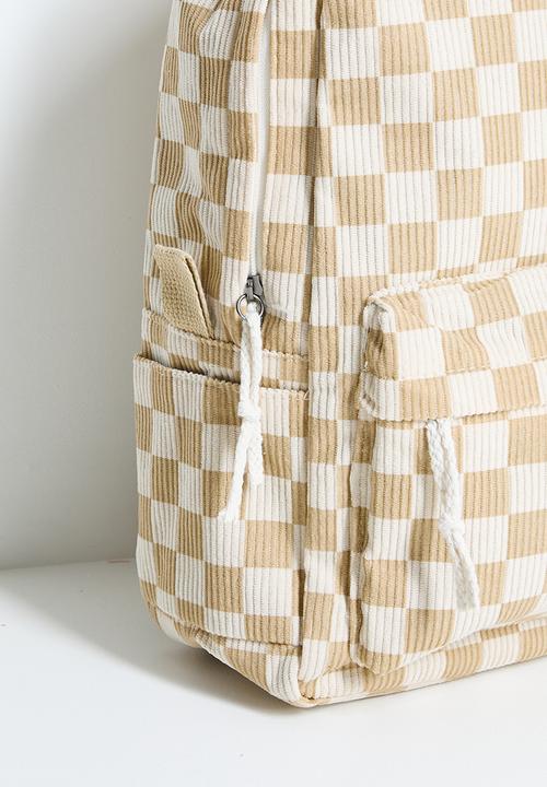 Pop Candy - Corduroy backpack and lunch bag - mauve/beige checkerboard