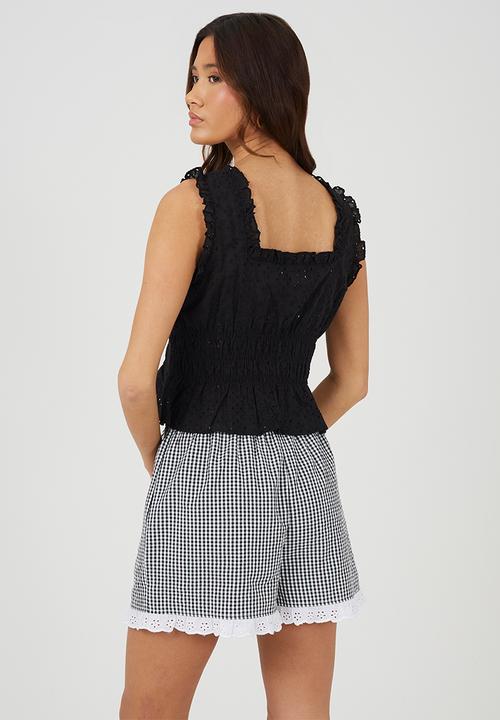 Brave Soul - Ladies Sleeveless Broiderie Top - Black