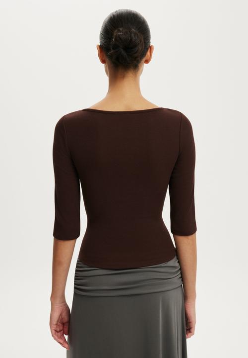 Cotton On - Boat Neck 3/4 Sleeve - Dark Oak