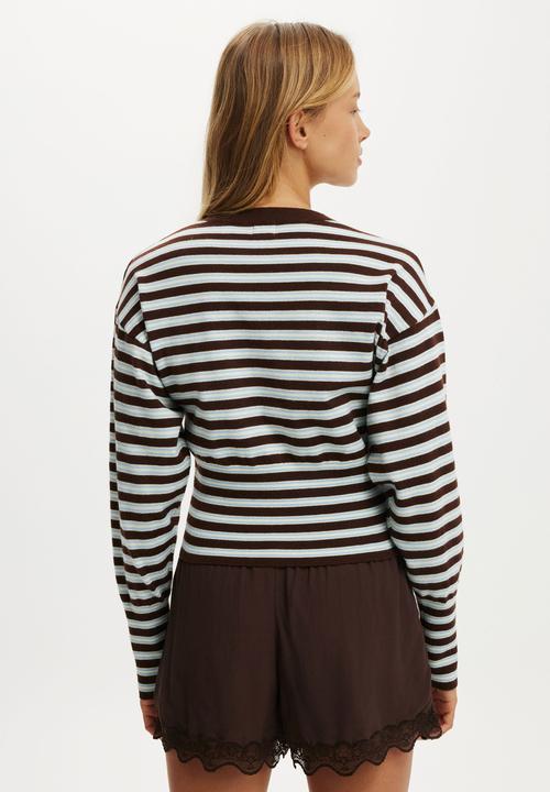Cotton On - Sara Button Cardigan - Blue Dark Oak Stripe
