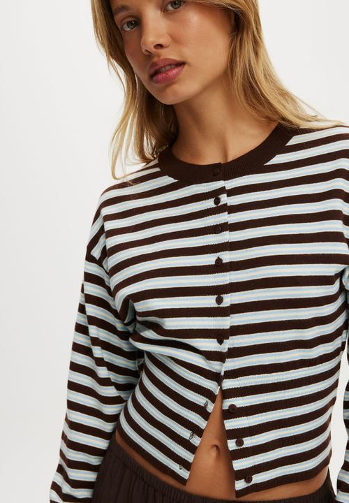 Cotton On - Sara Button Cardigan - Blue Dark Oak Stripe