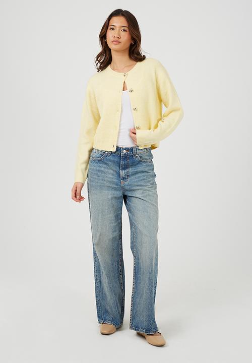 Brave Soul - Ladies Raglan Jersey Knit Cardi With Buttons - Yellow