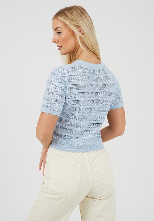 Brave Soul - Ladies Button Through Cardigan With All Over Stitch Repeat - Blue