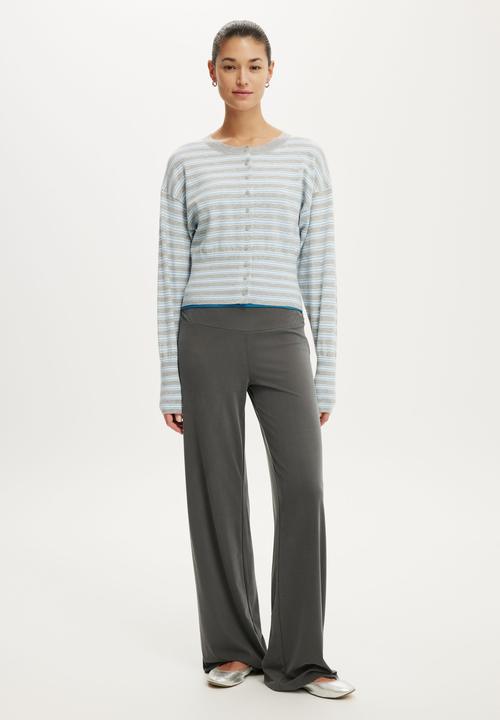 Cotton On - Sara Button Cardigan - Grey Marle/Seaside Blue/White Stripe