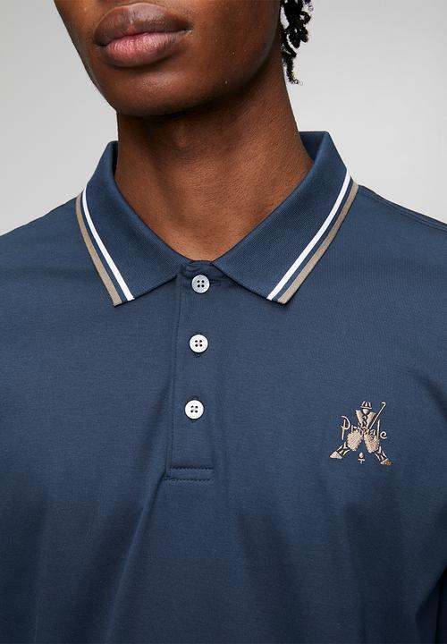 Pringle of Scotland - Edward Long Sleeve Golfer - Mid Blue