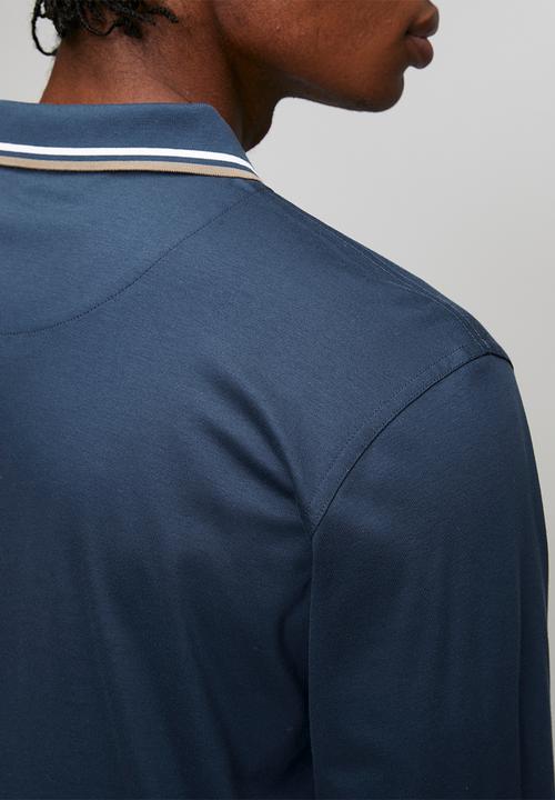 Pringle of Scotland - Edward Long Sleeve Golfer - Mid Blue