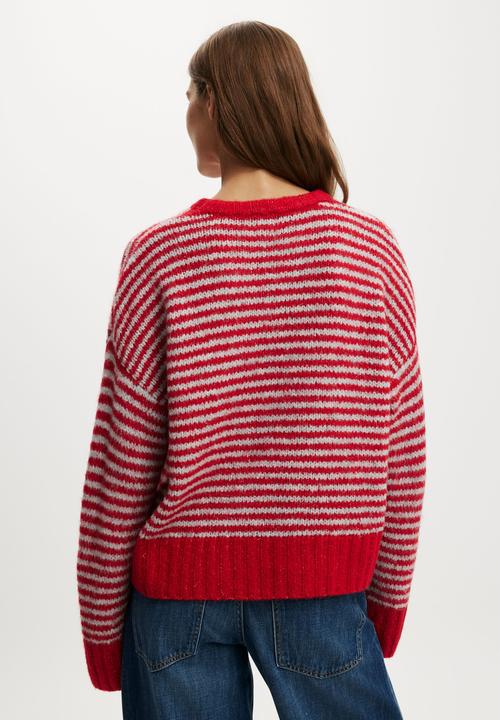 Cotton On - Luxe Crew Neck Sweater - Red Stripe