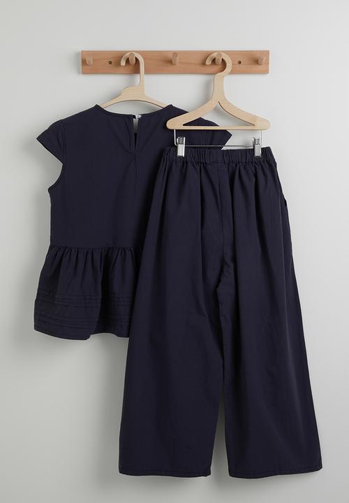 Pop Candy - Capped sleeve blouse with wide leg pants - ink