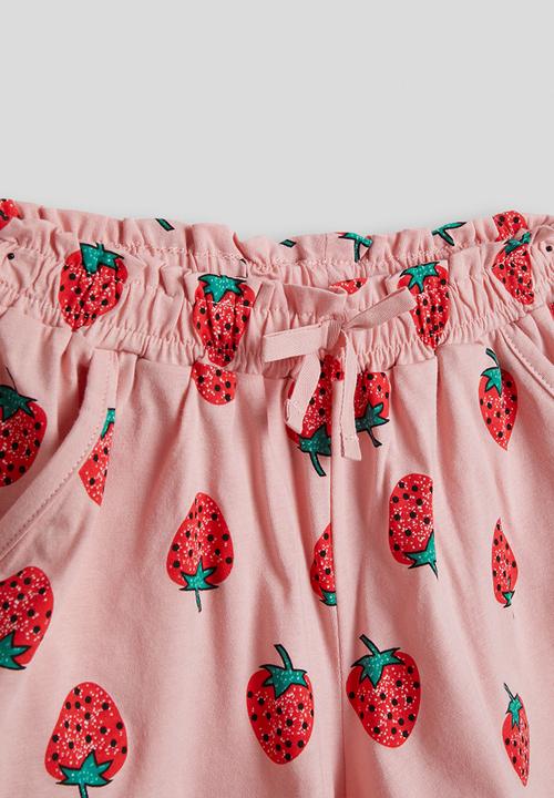 Pop Candy - Strawberry aop shorts with mock drawstring - pink