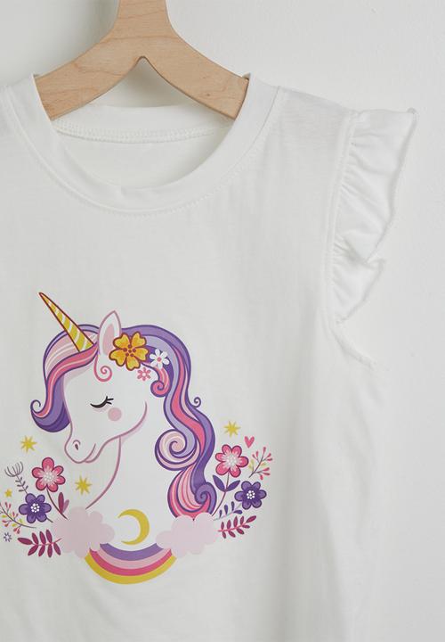 Pop Candy - Frilled sleeve pj set - white/pink/unicorn