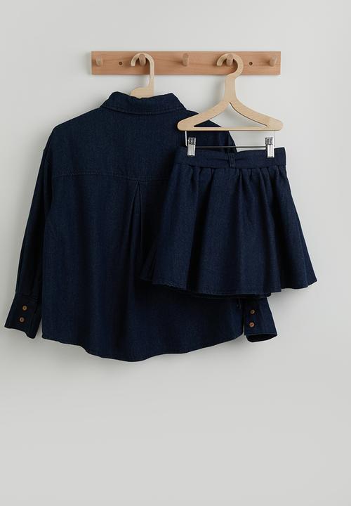 Pop Candy - Denim shacket with circular skirt - dark blue