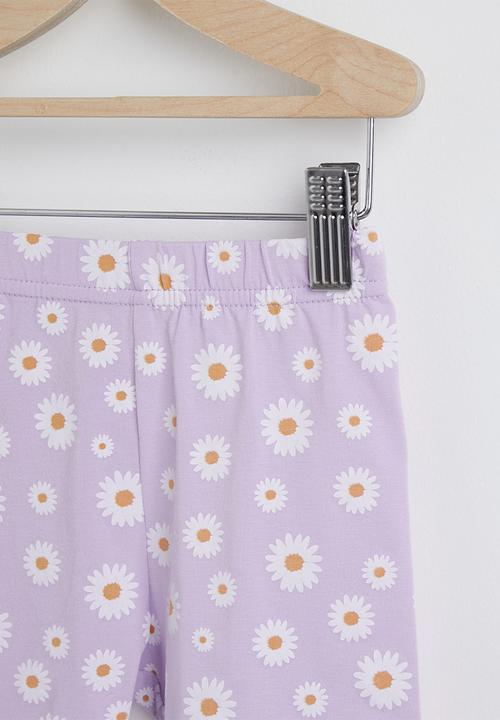 Pop Candy - Daisy printed peplum tee and cycling shorts - light purple
