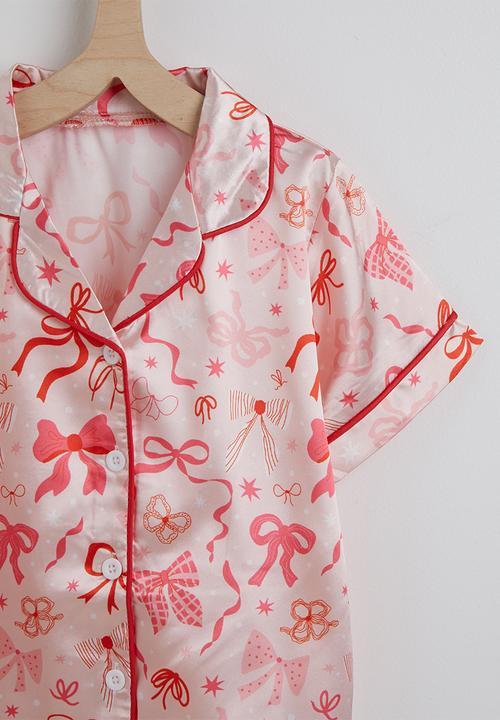 Pop Candy - Corded bow multi aop pj set - pink