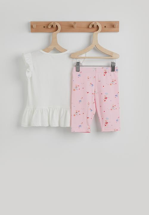 Pop Candy - Bunny ballerina aop tee with cycling shorts - white/pink