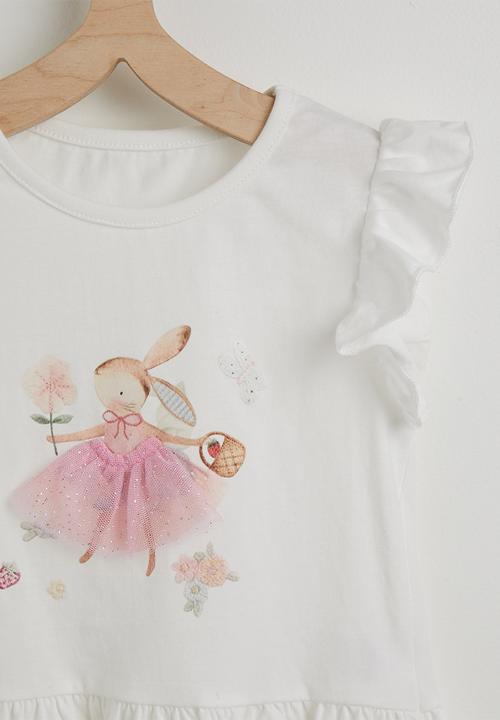 Pop Candy - Bunny ballerina aop tee with cycling shorts - white/pink