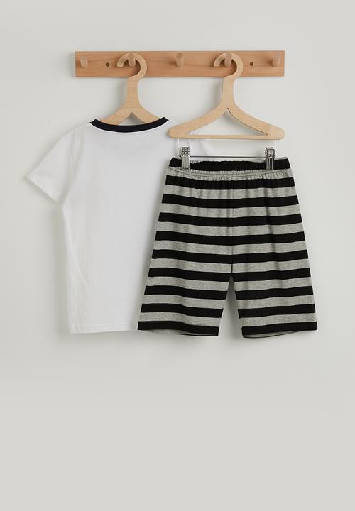 Pop Candy - Monster truck graphic with striped shorts - white/grey