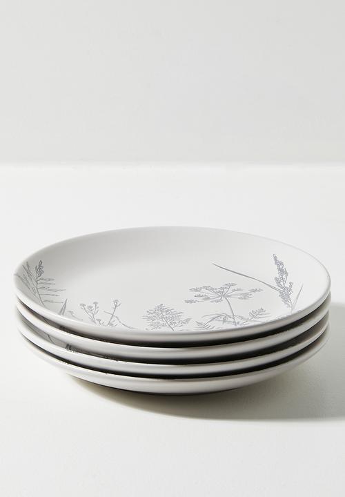 Flora side plate set of 4 - Grey