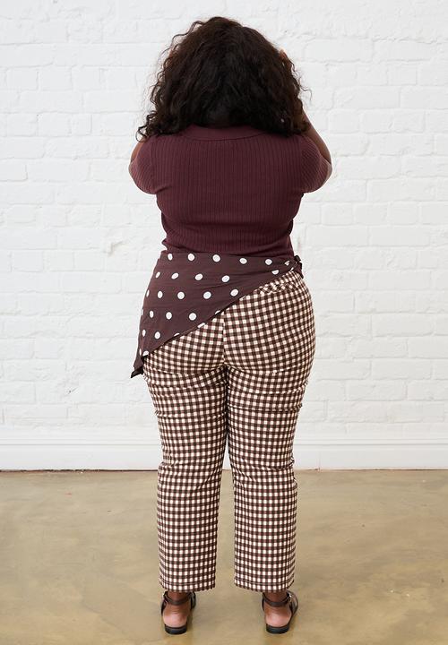 Me&B - Plus Bengaline Cropped Pants - Choc Gingham