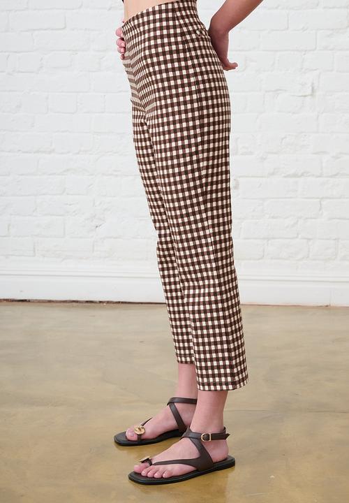 Me&B - Bengaline Cropped Pants - Choc Gingham