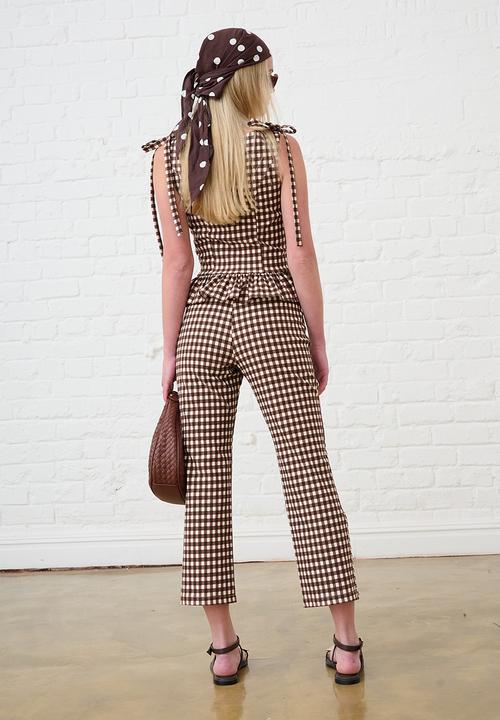Me&B - Bengaline Cropped Pants - Choc Gingham