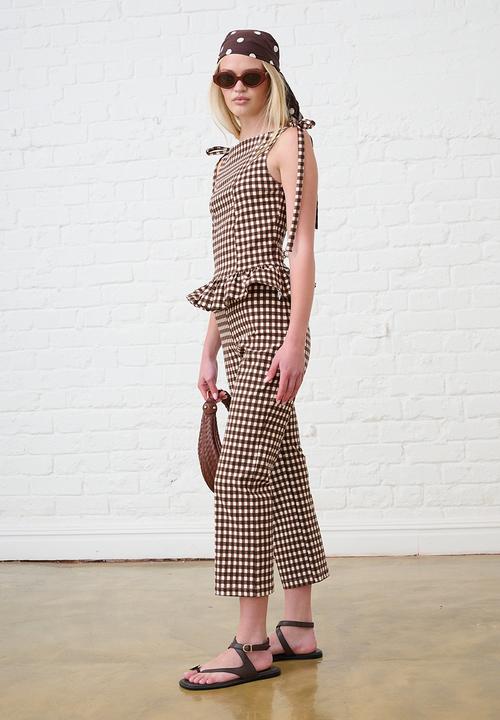 Me&B - Bengaline Cropped Pants - Choc Gingham