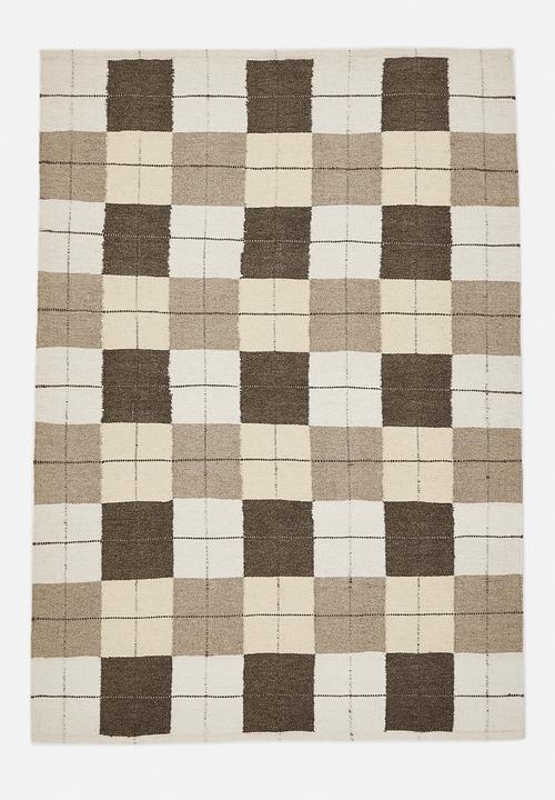 Milos Check Wool Blend Rug - Natural