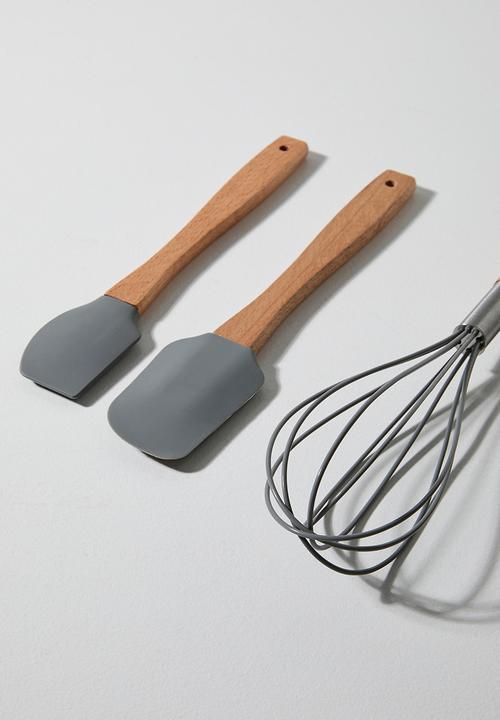 Excellent Houseware - Beechwood kitchen utensil set of 3 - Grey