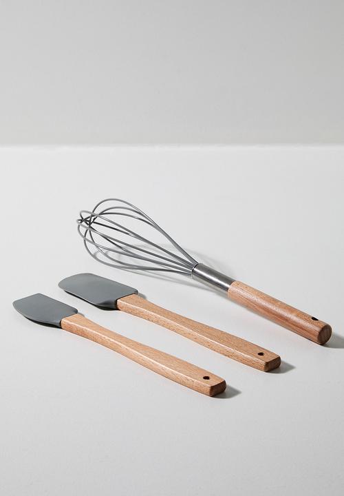 Excellent Houseware - Beechwood kitchen utensil set of 3 - Grey