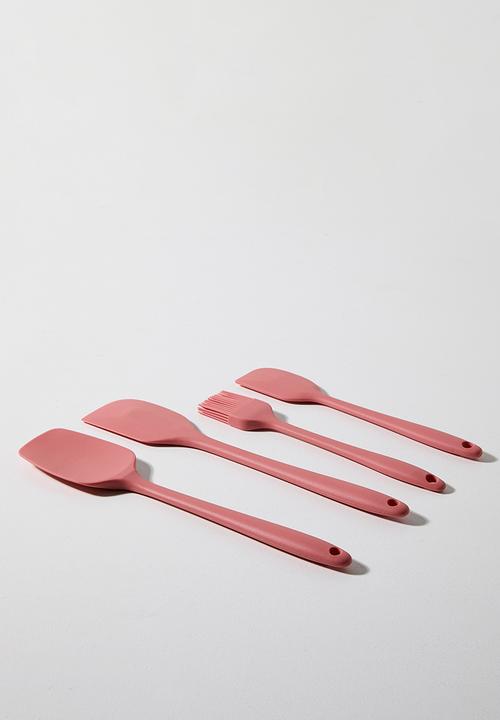 Excellent Houseware - Silicone kitchen utensil set of 4 - Coral