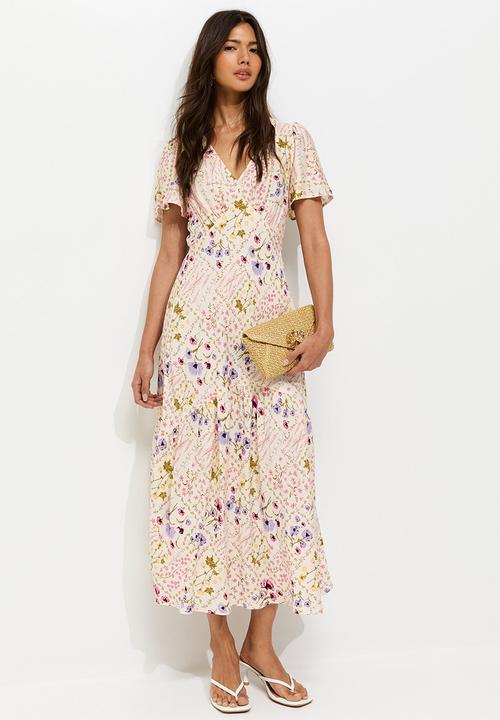 New Look - Floral tiered tea midi dress - cream