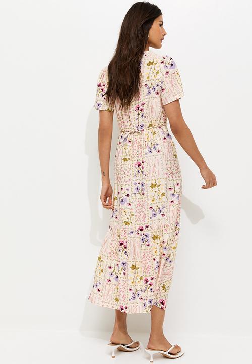 New Look - Floral tiered tea midi dress - cream