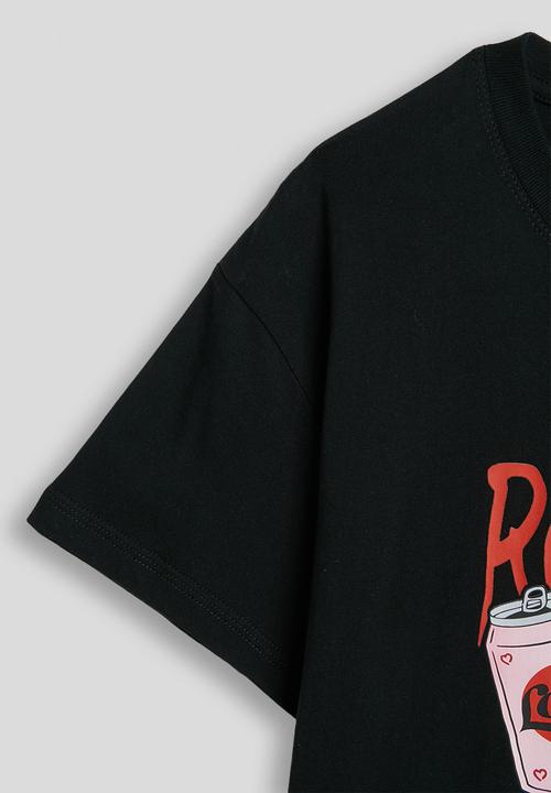 Pop Candy - Drinks graphic and sloga crew neck tee - black