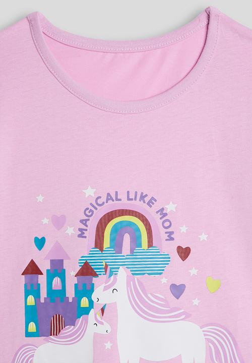 Pop Candy - Unicorn graphic t-shirt dress with hem frill - pink