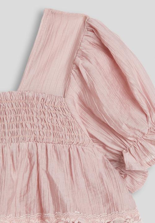 Pop Candy - Puff sleeve ra-ra blouse - dusty pink