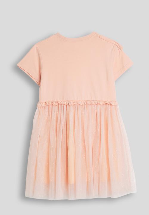 Pop Candy - Bow detail t-shirt dress with mesh skirt - light peach