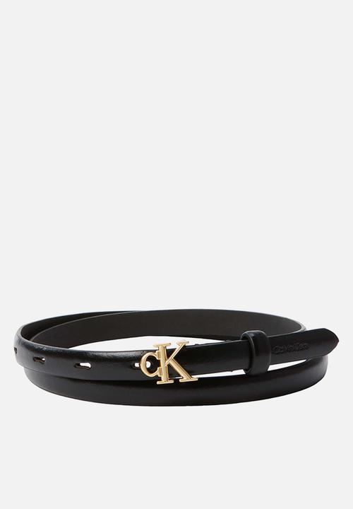 Calvin Klein - Round ck buckle 15mm belt smooth - black/ antique light gold