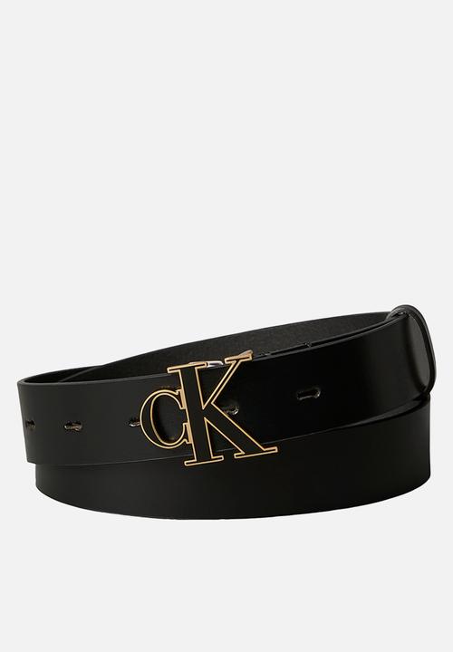 Calvin Klein - Round ck buckle 30mm belt inlay - black / antique light gold