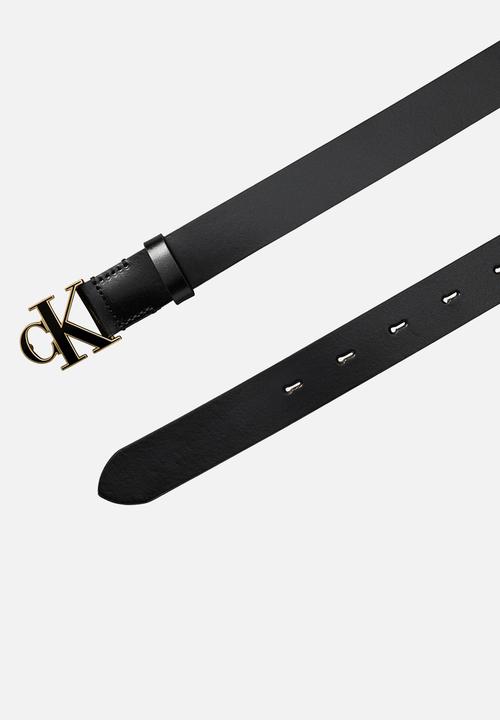 Calvin Klein - Round ck buckle 30mm belt inlay - black / antique light gold
