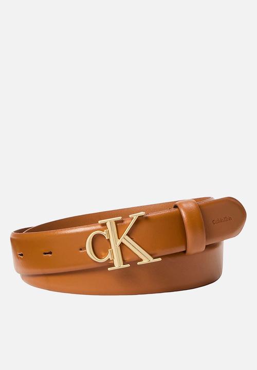 Calvin Klein - Round ck buckle 30mm belt smooth - argan oil / antique light gold