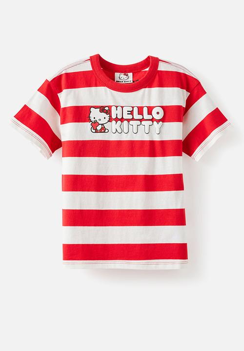 Cotton On - License Drop Shoulder Short Sleeve Tee - Lcn San Vanilla/Red Stripe Hello Kitty