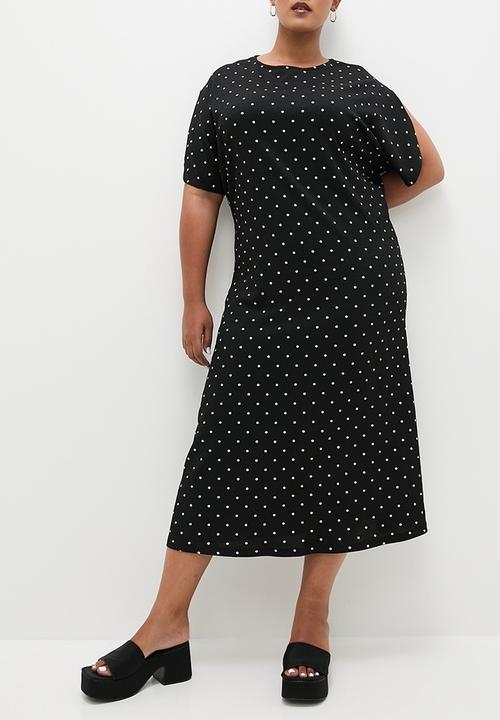 Superbalist - Puff sleeve texture midi dress - black & white print