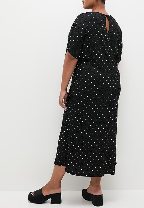 Superbalist - Puff sleeve texture midi dress - black & white print